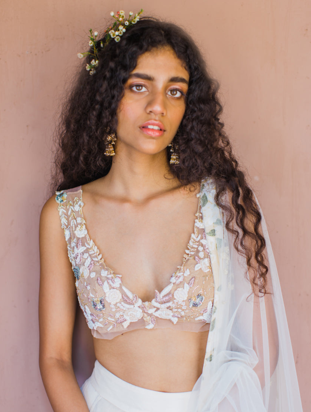 White Falling Daisies + Polka Dots Dupatta