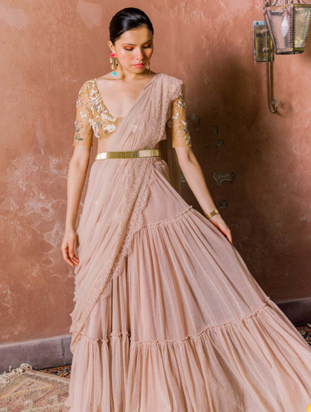 Pink French Rose Bohemian Dupatta Set