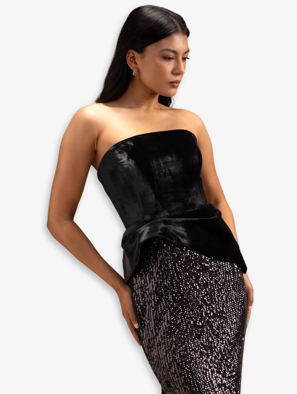 Velvet Corset with black sequin skirt - Colette