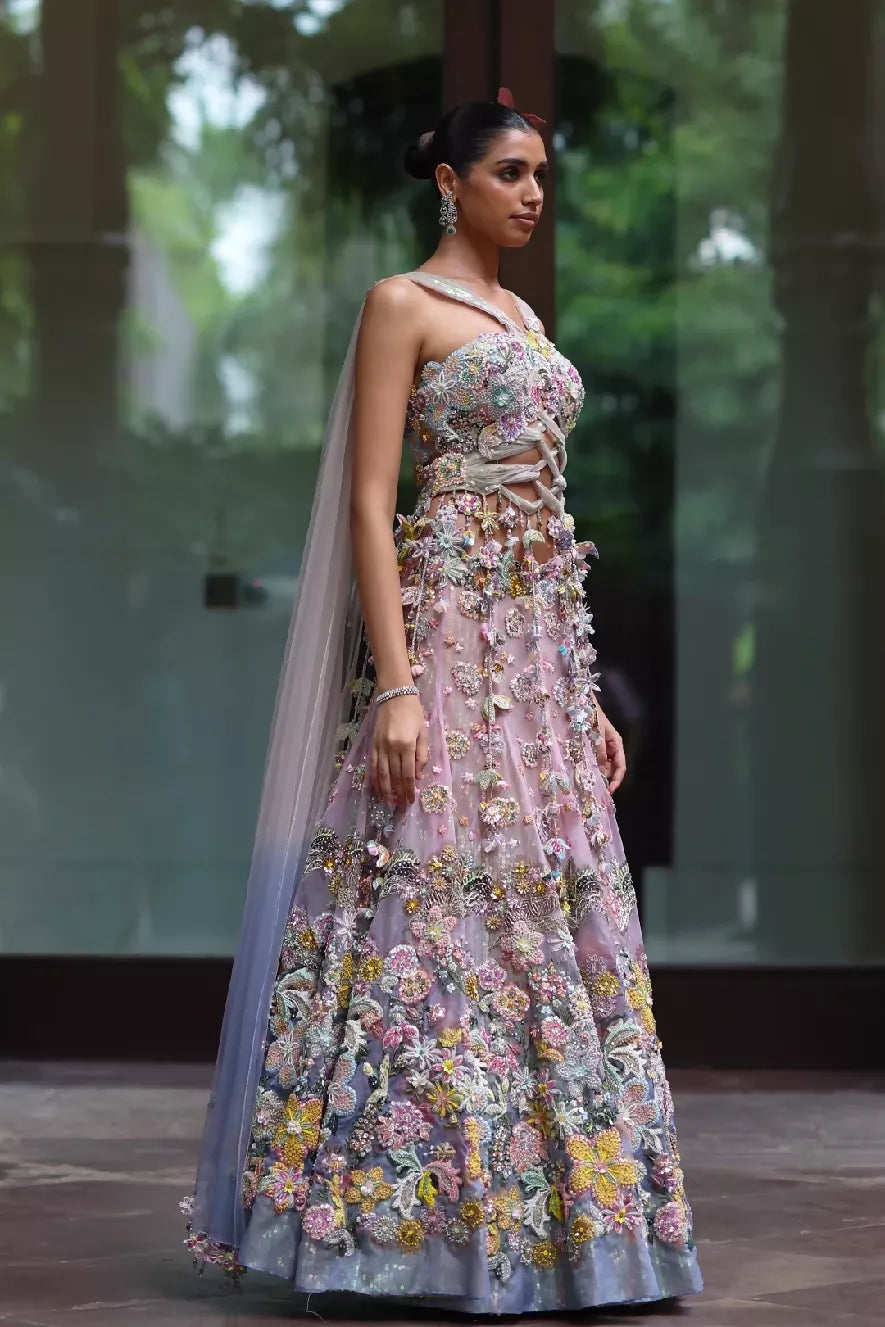 Sora Lehenga Peppermint Pink & Hawkes Blue