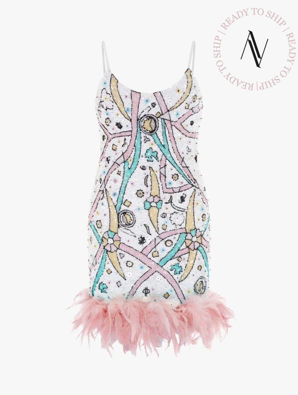 Karmen Feathered Dress Pink | Special Price