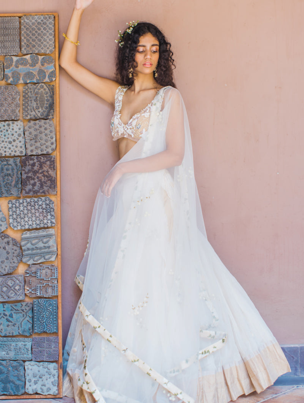 White Falling Daisies + Polka Dots Dupatta