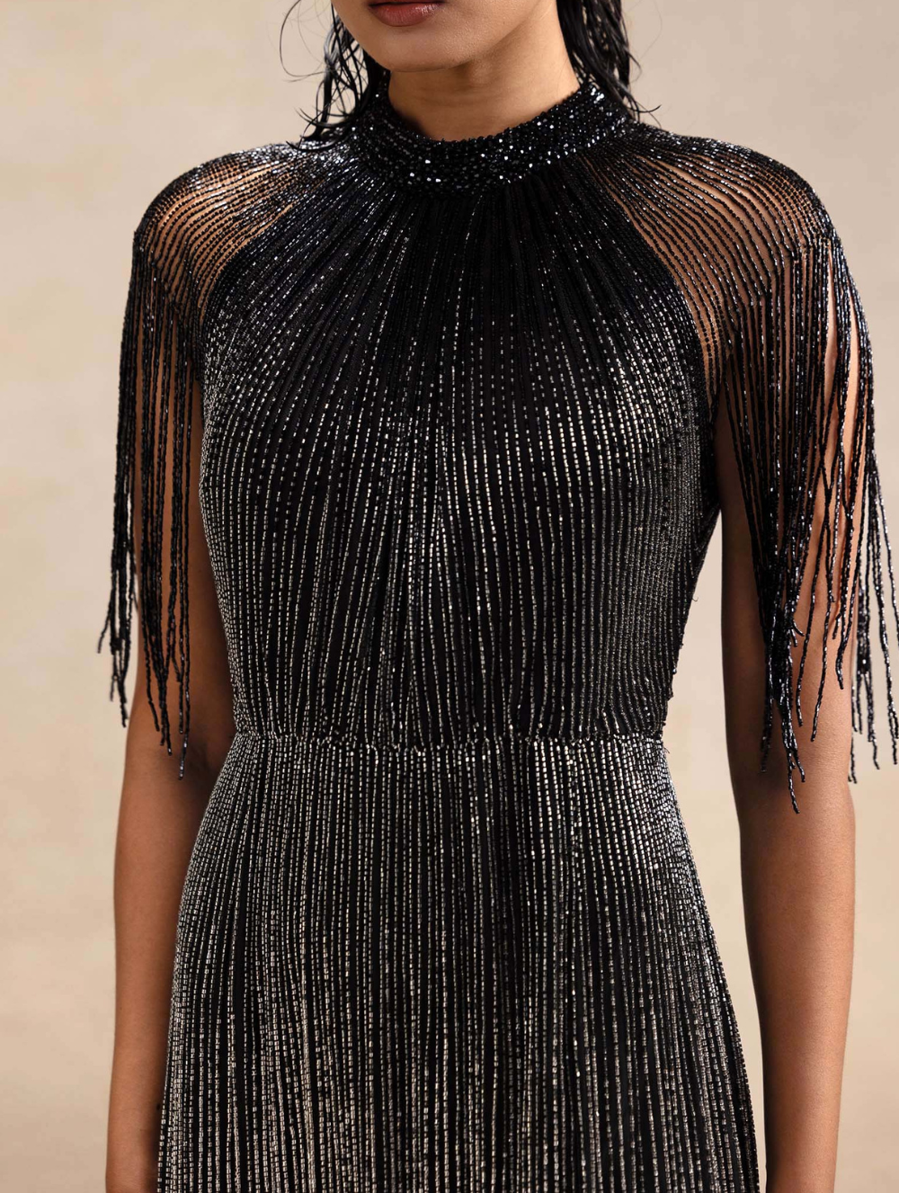 Formal Long Black Tassel Dress - Stella