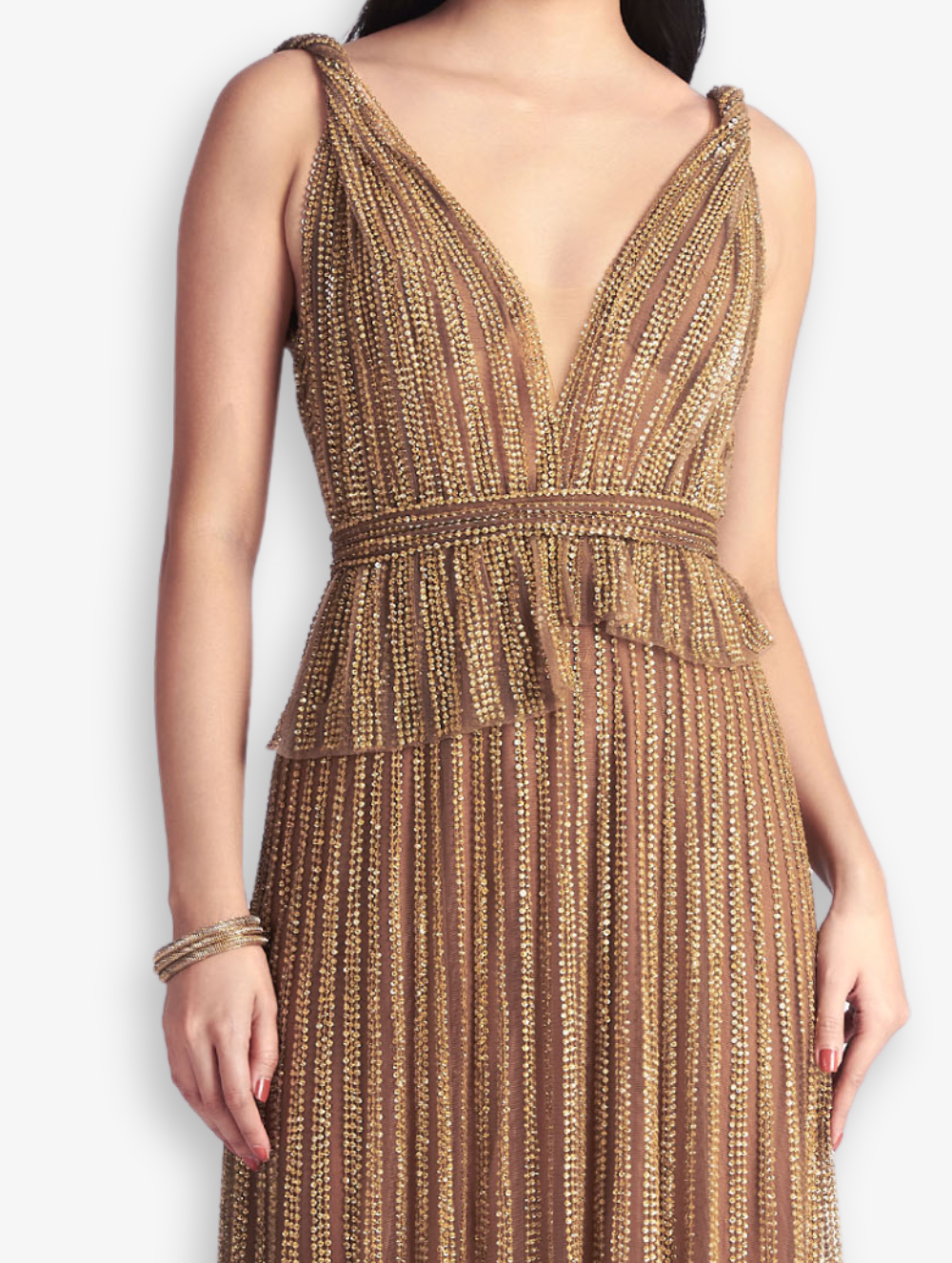 Gold Embellished Peplum Gown