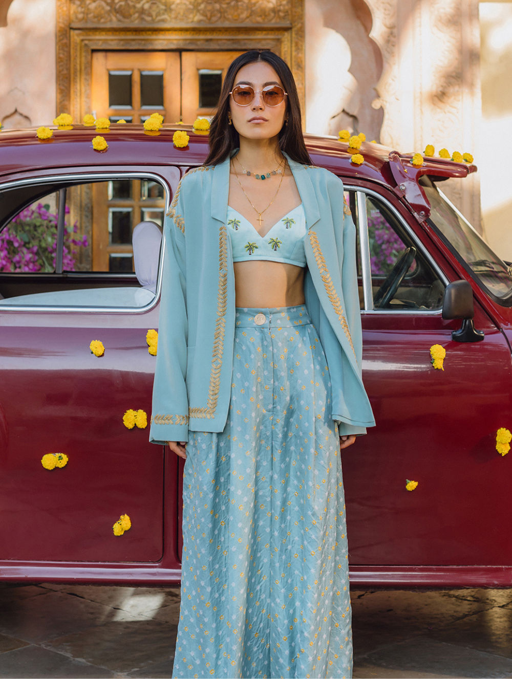 Blue Palm Trees + Sky Bandhini Set