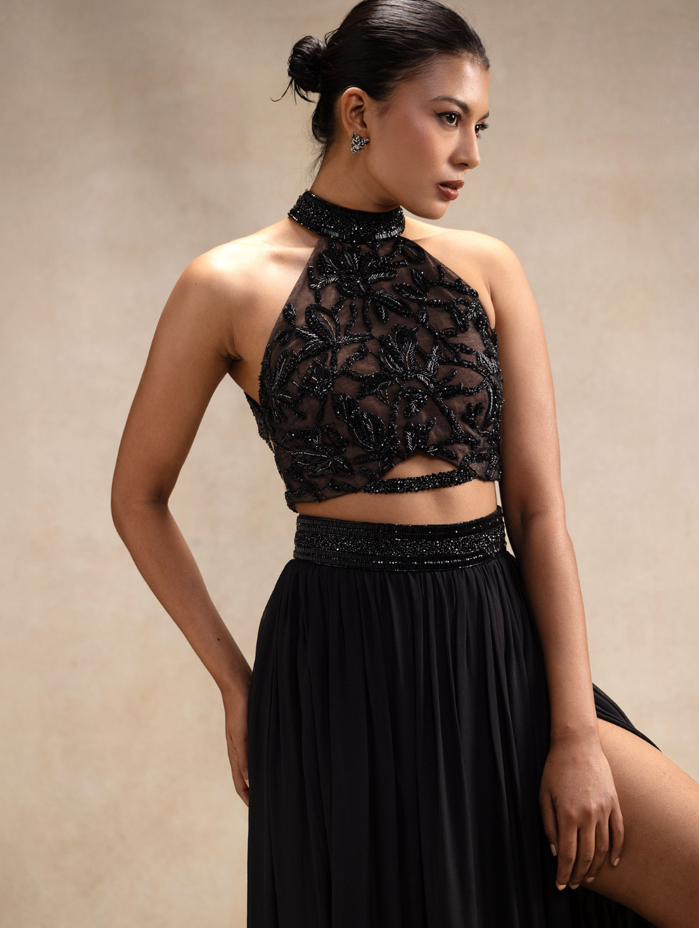 Black Chiffon Maxi Skirt and Crop Top - Layla