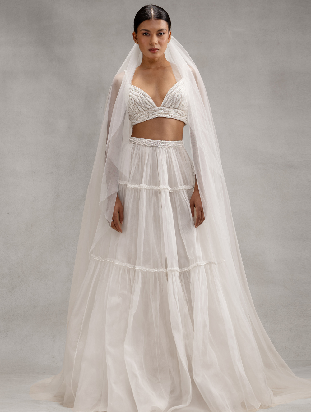 White embellished Bralette and White Maxi Skirt - Lola