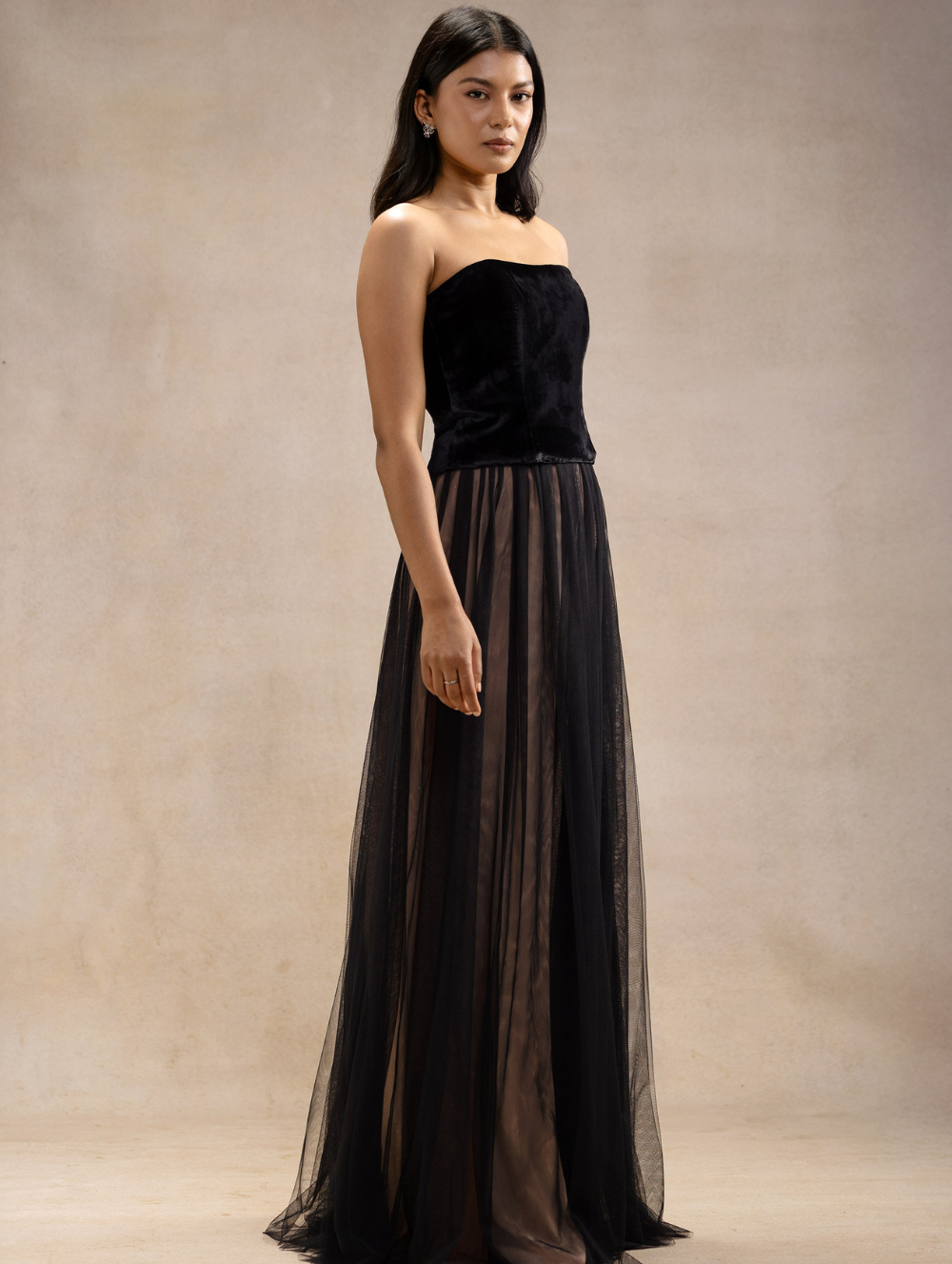 Black strapless Velvet Corset Top with Tulle Skirt - Arlo