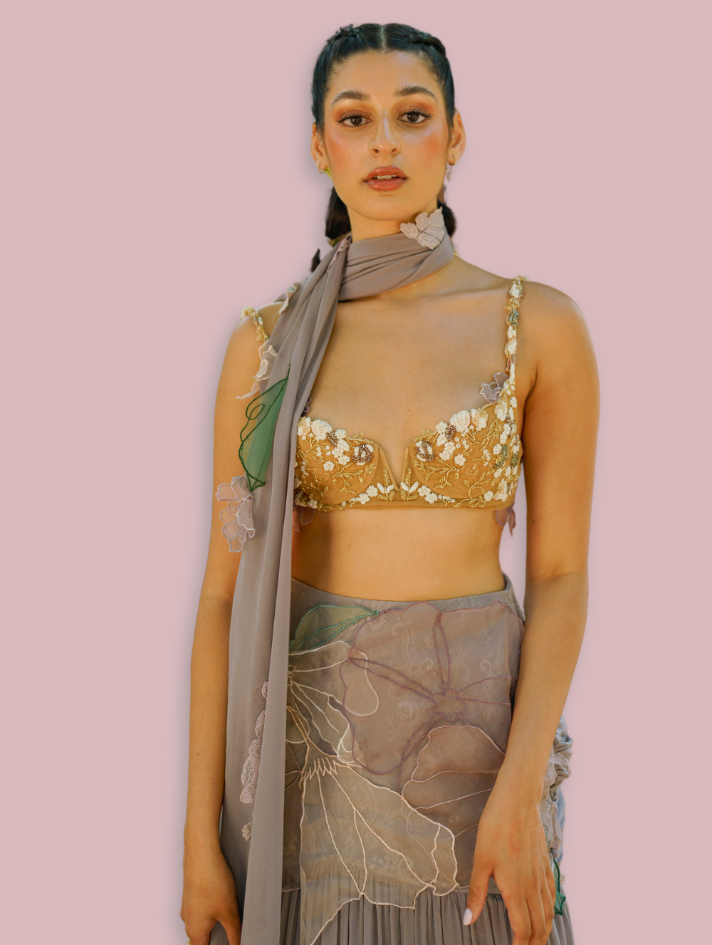 Hand Embroidered Sari - Garden of Time