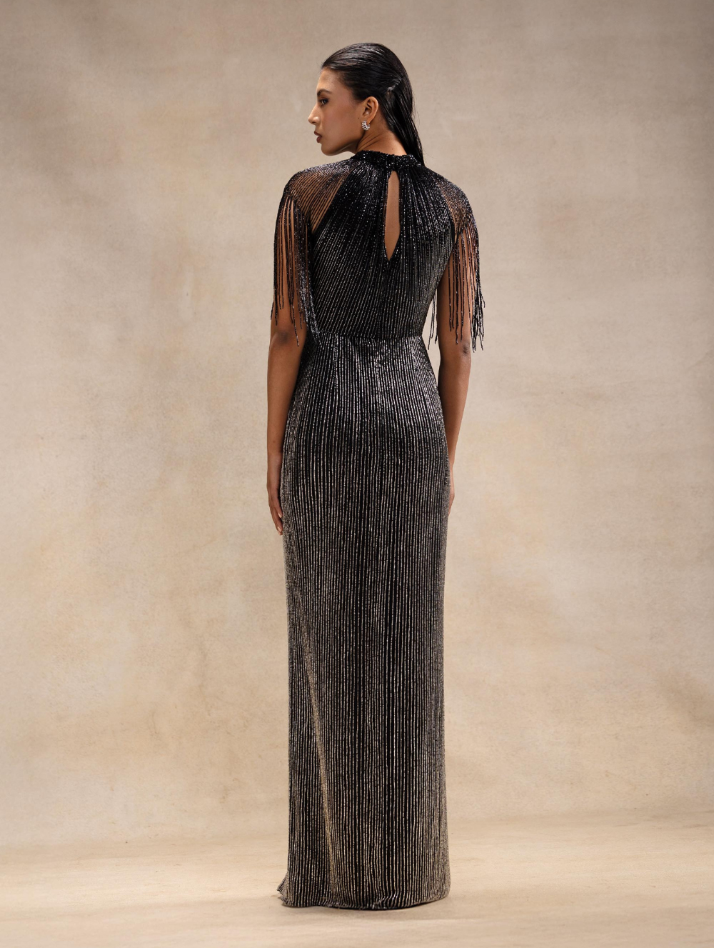 Formal Long Black Tassel Dress - Stella