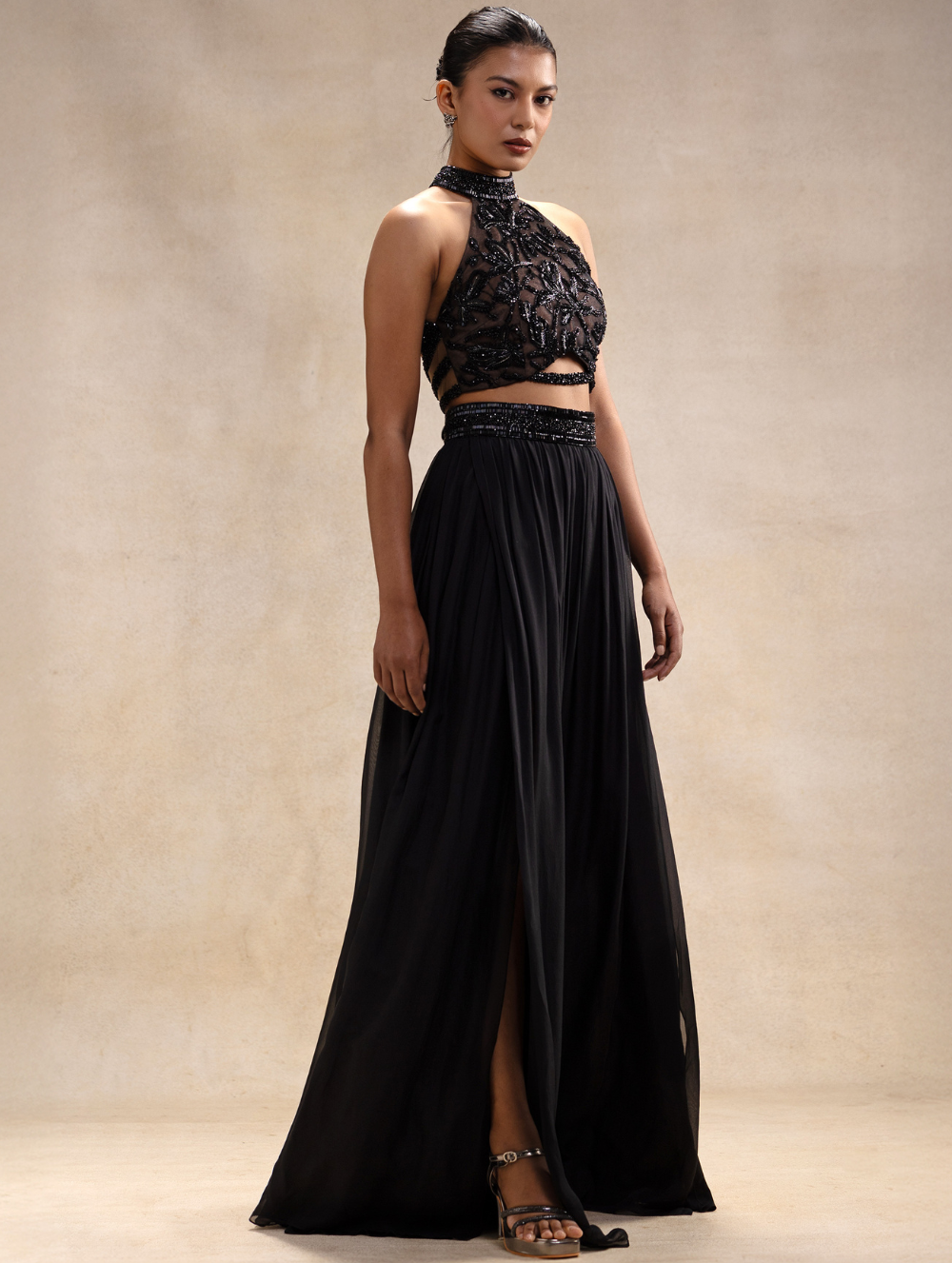 Black Chiffon Maxi Skirt and Crop Top - Layla
