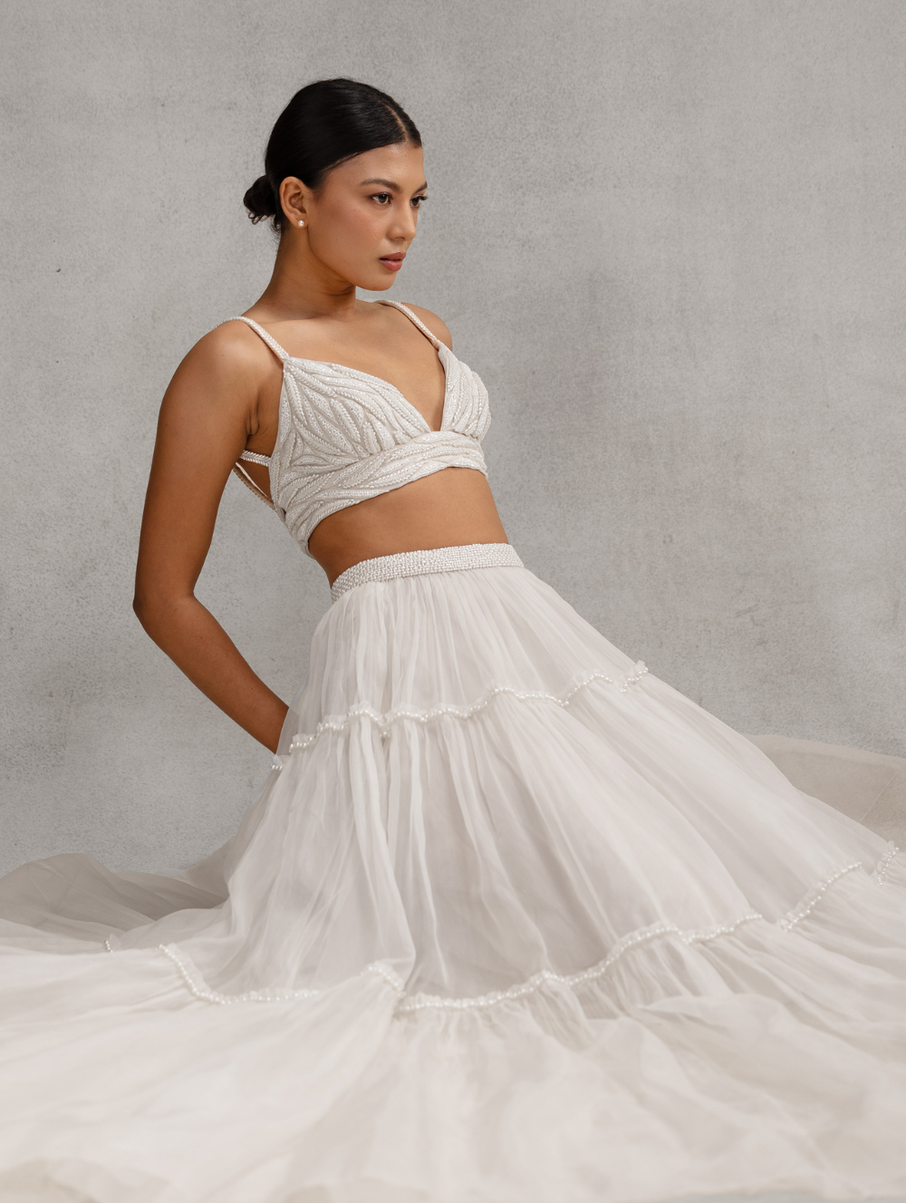 White embellished Bralette and White Maxi Skirt - Lola