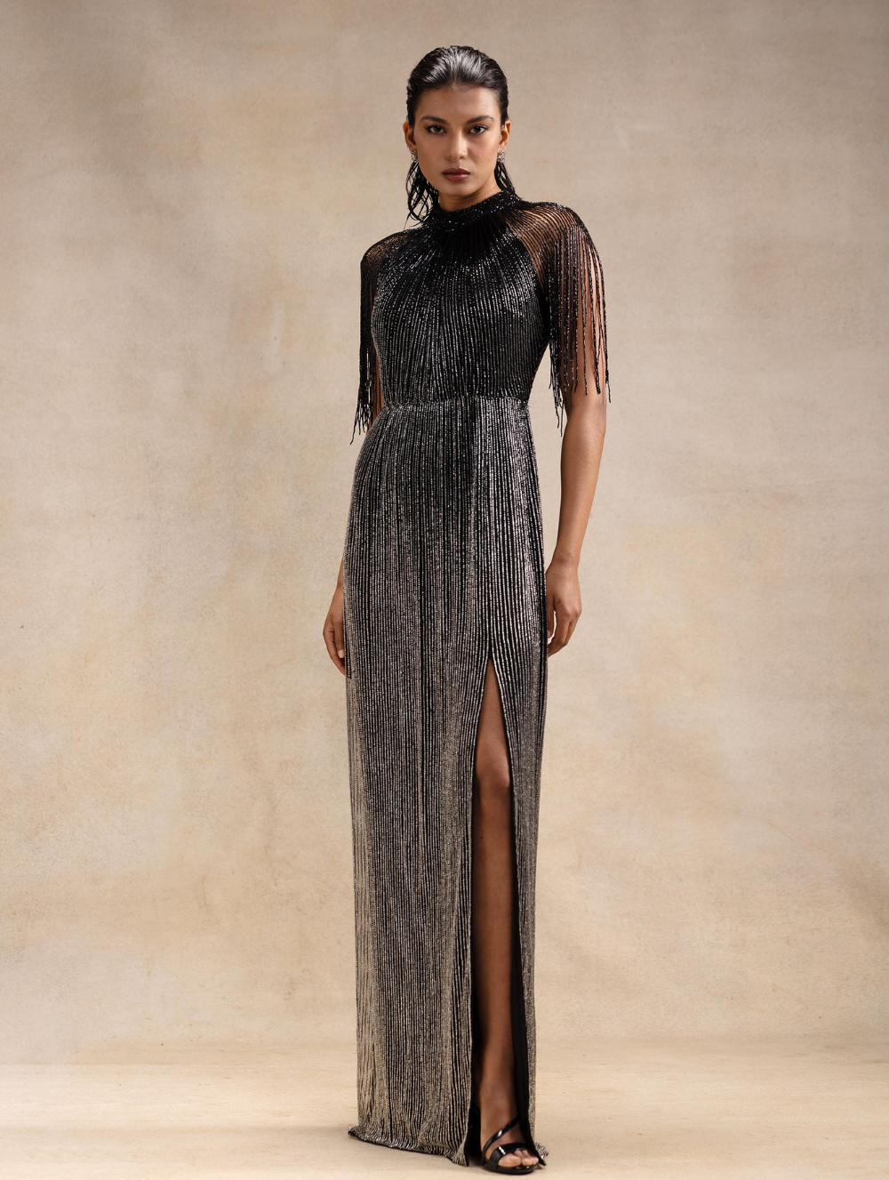 Formal Long Black Tassel Dress - Stella