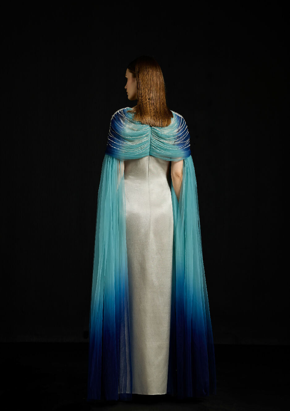 Draped Tulle Fall-Panelled Dress