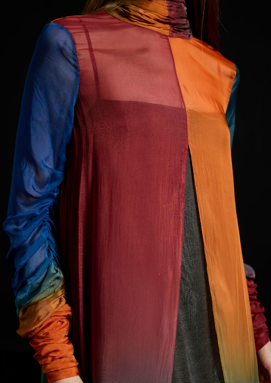 Collared Gradient Chiffon Cape Dress