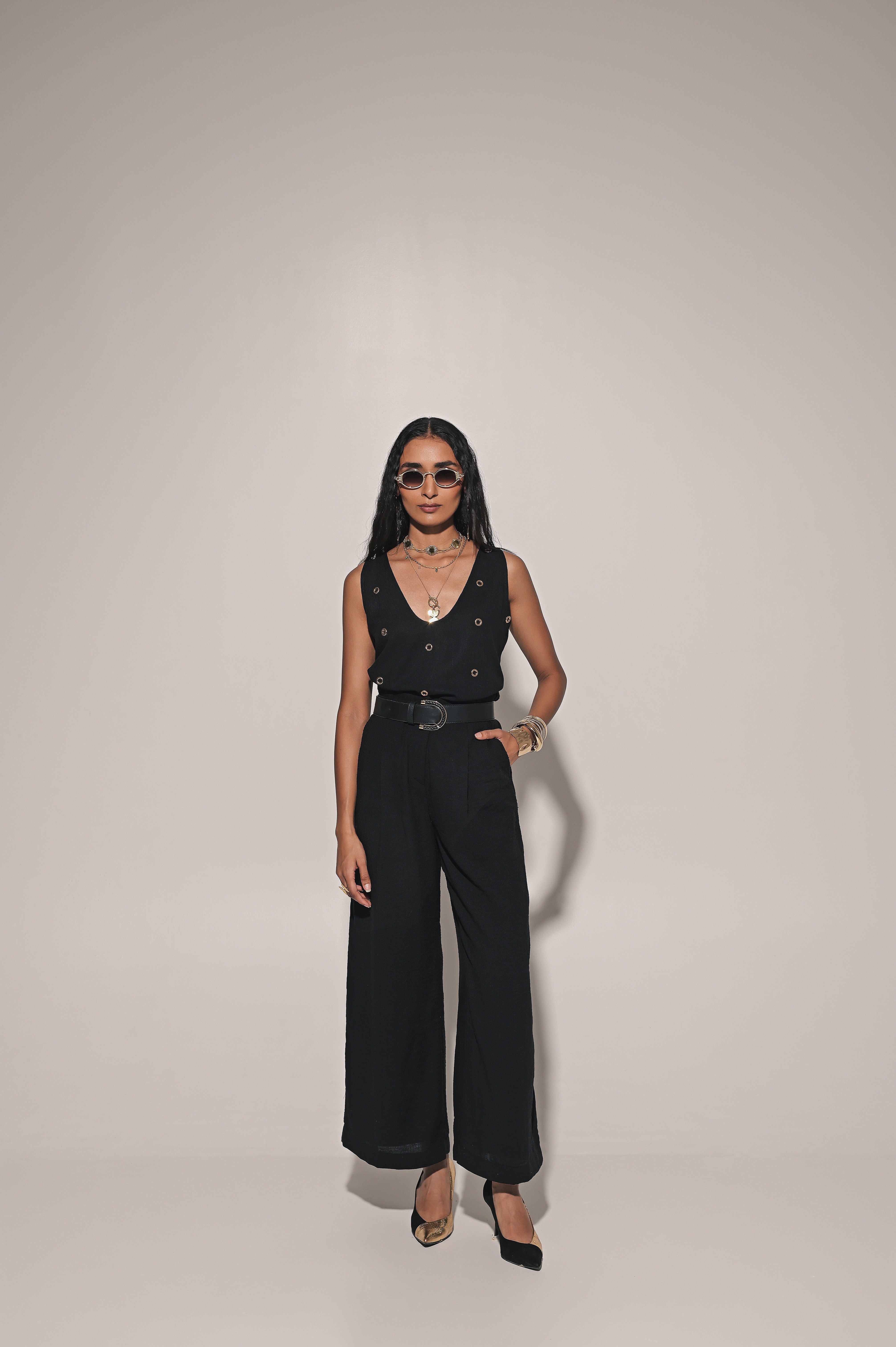 Kage blouse with pants and overcoat