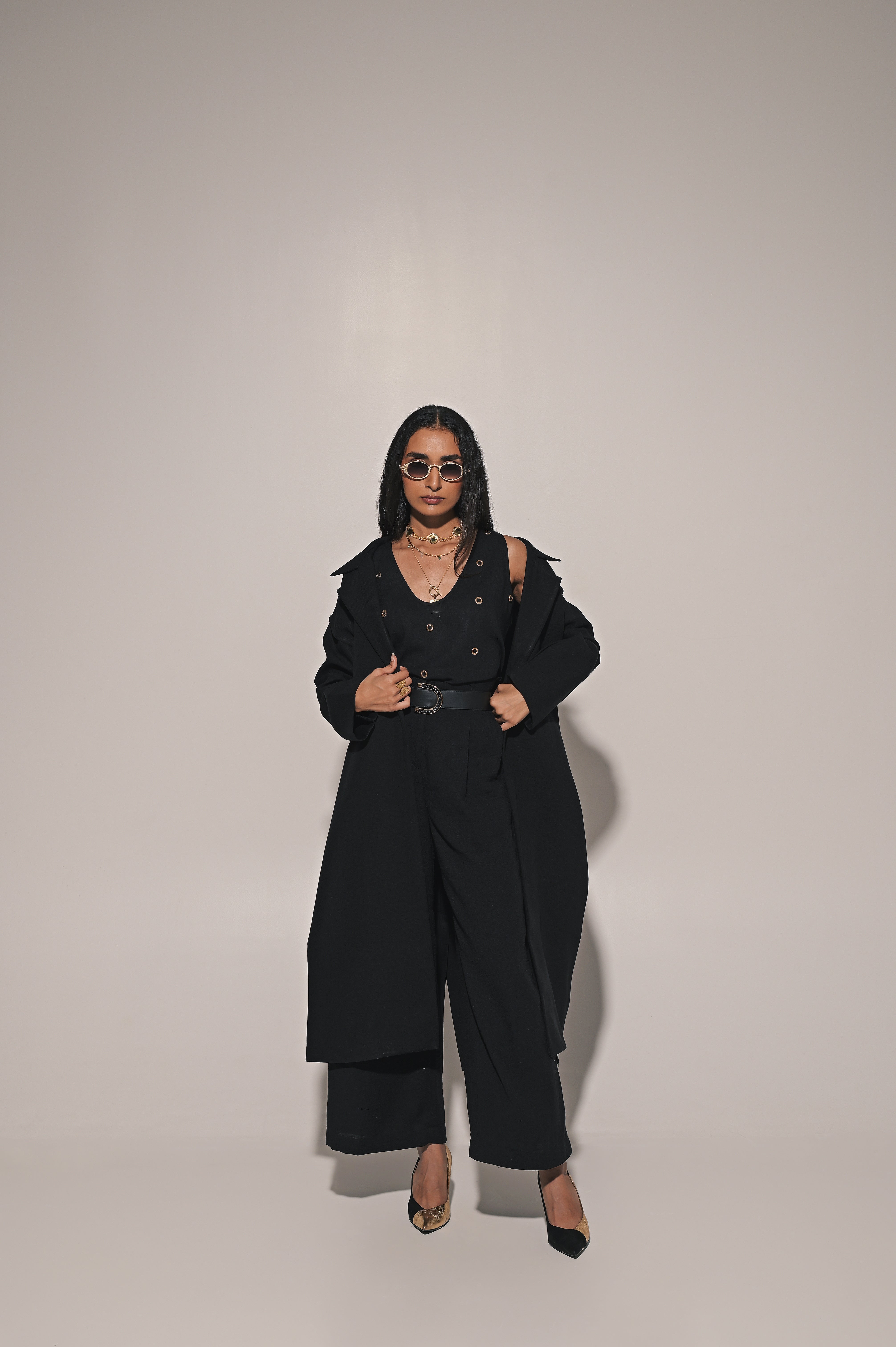 Kage blouse with pants and overcoat