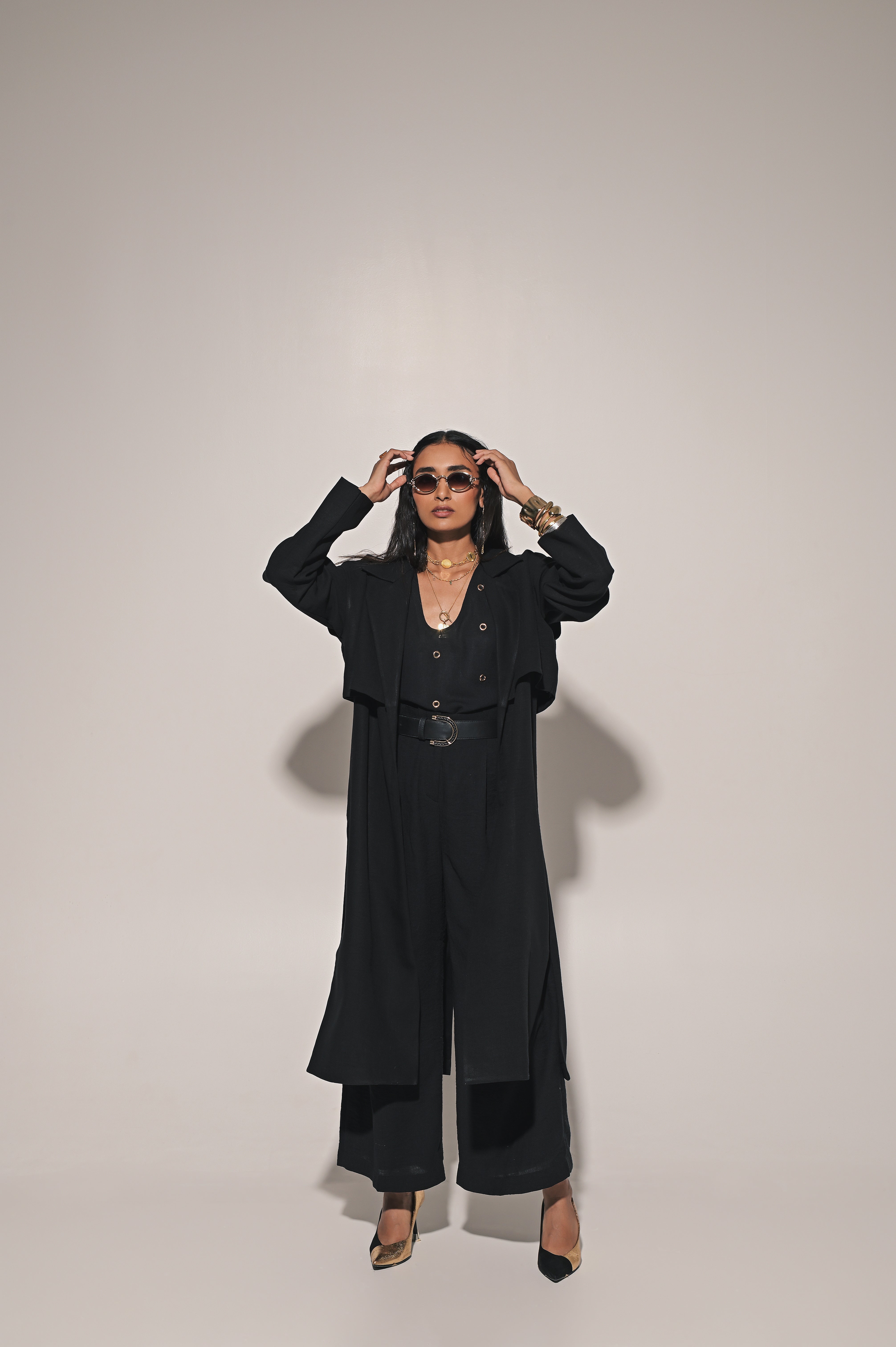 Kage blouse with pants and overcoat