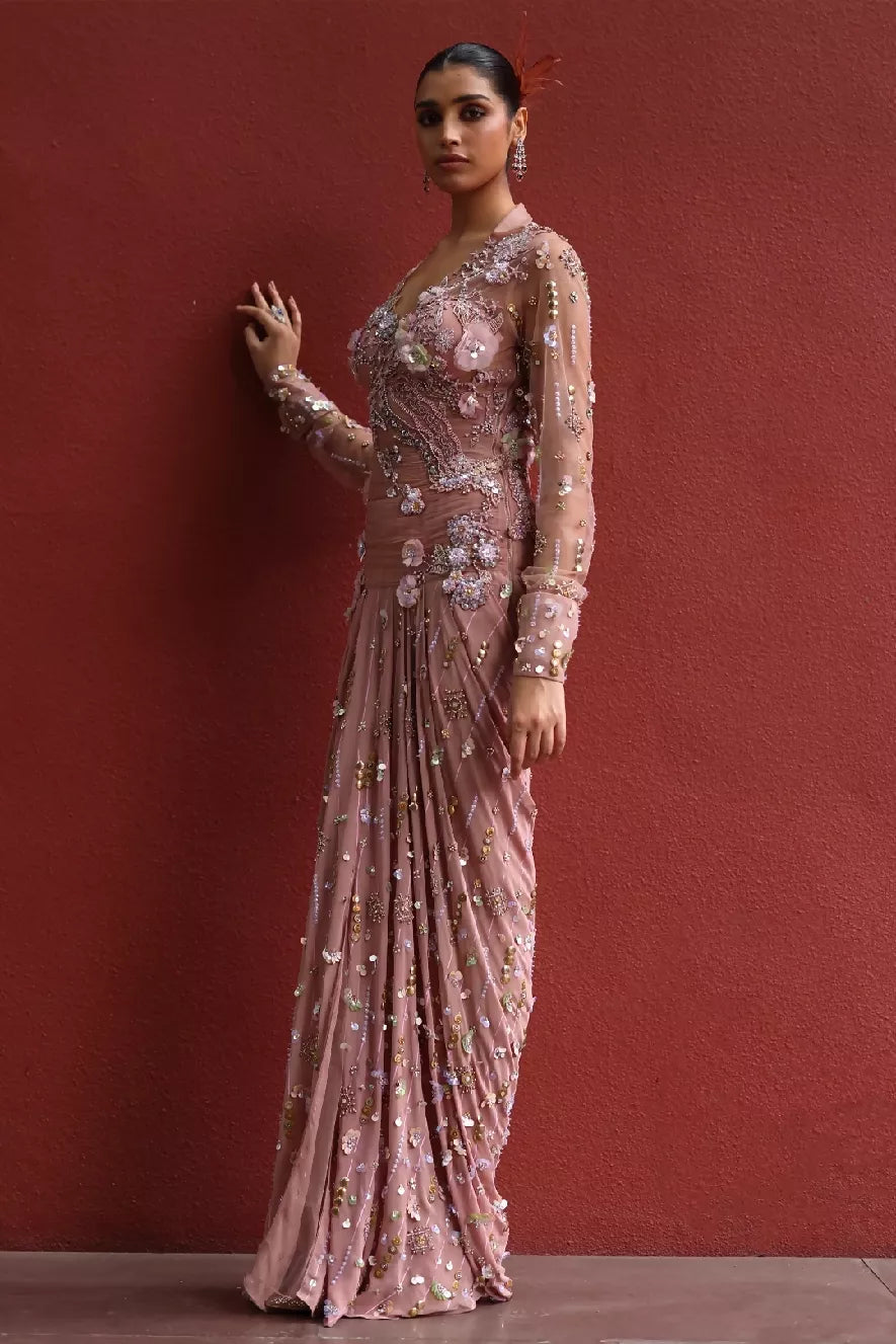 Chaya Collared Dress in Mocha Mousse & Peach