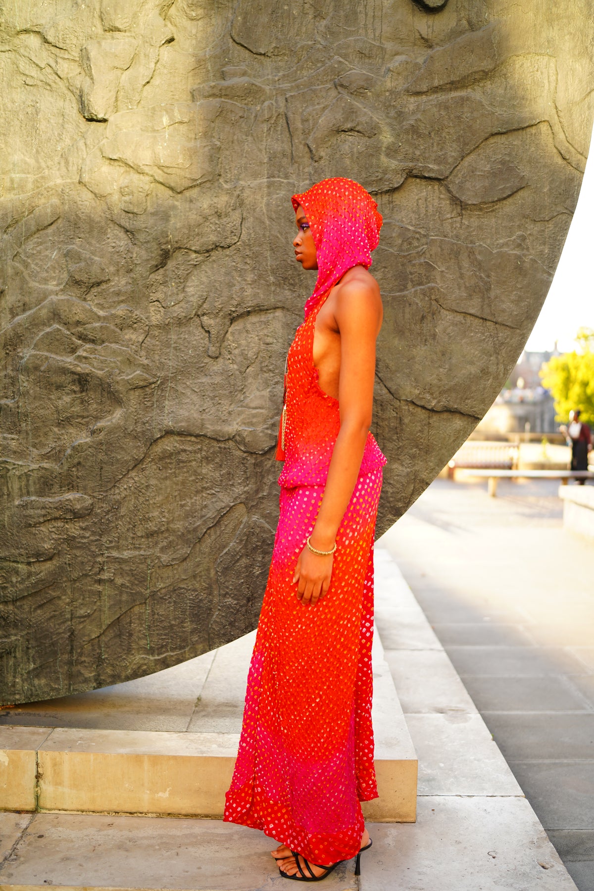 Hue Ombre Orange And Pink Hoodie Top & Wrap Skirt Set by Pindiga