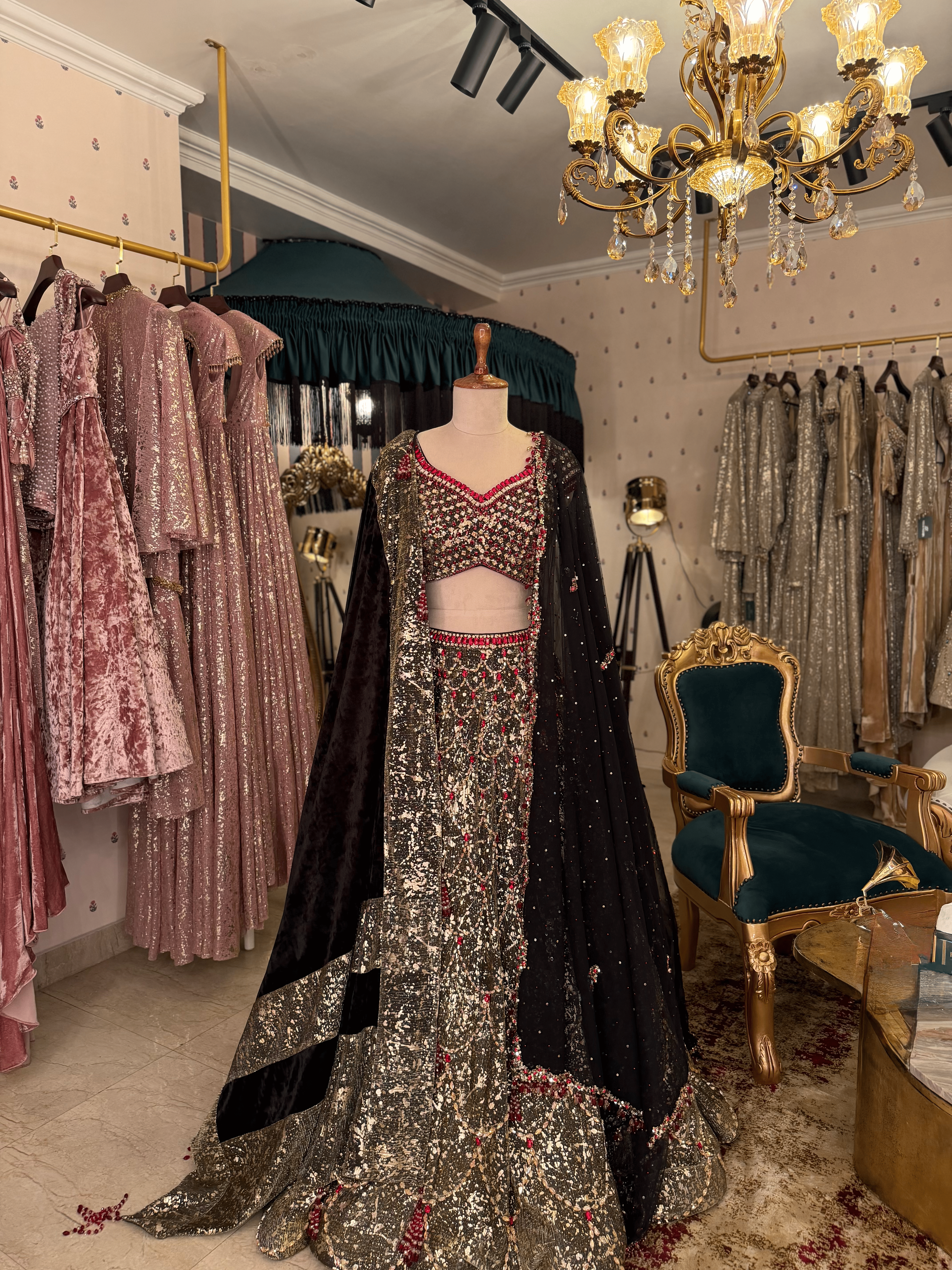 Black red lehenga Set