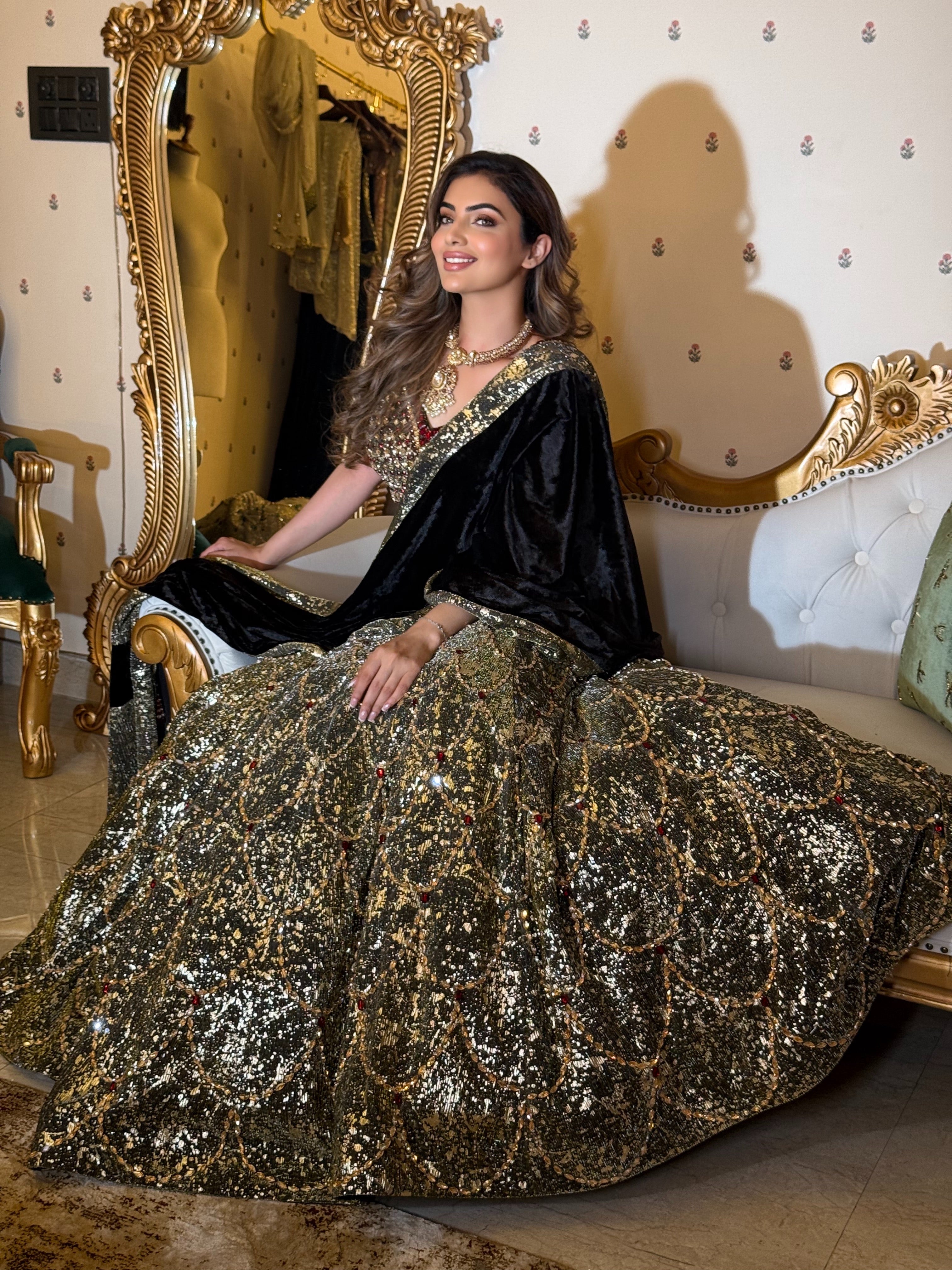 Black red lehenga Set