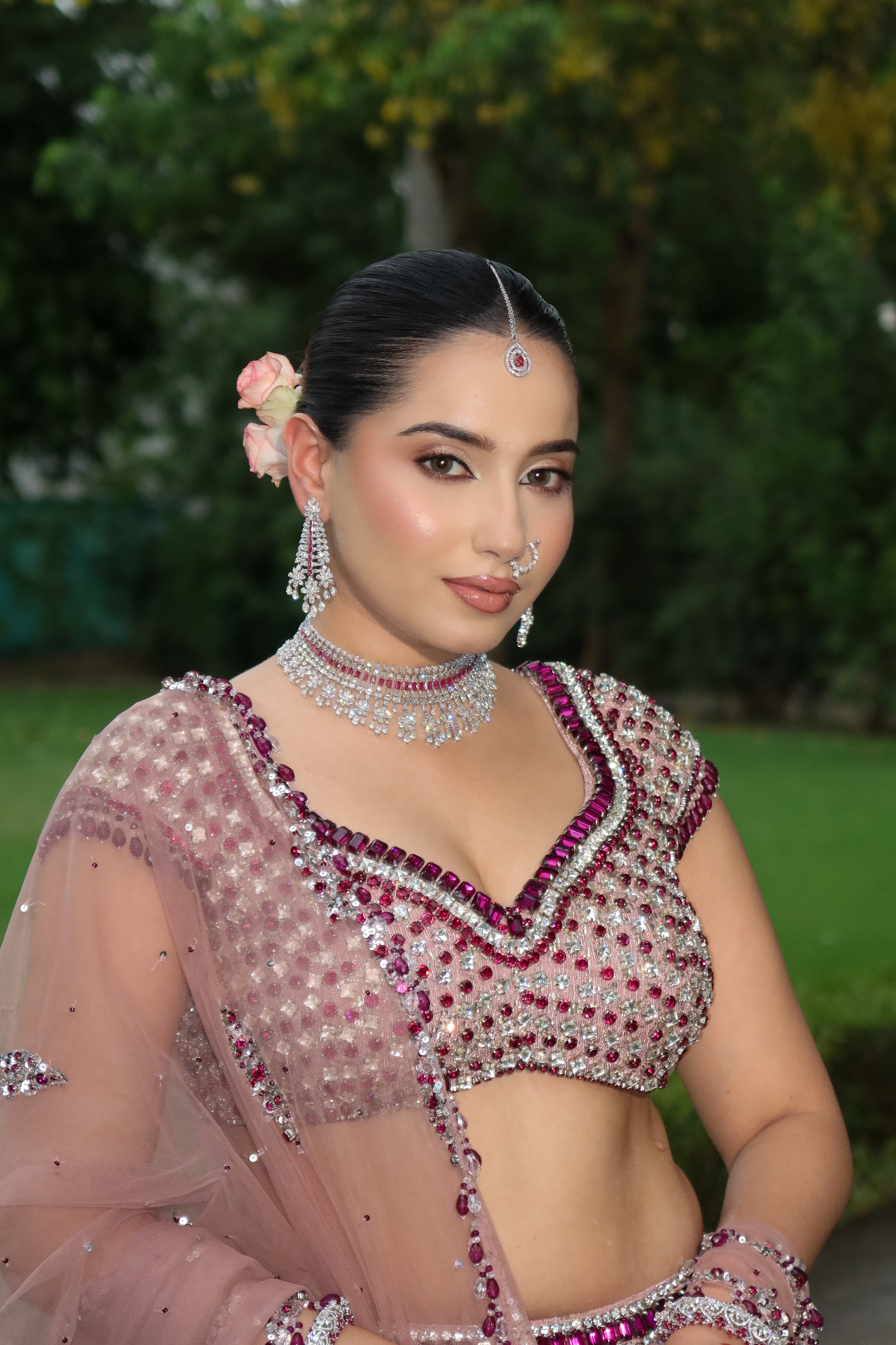 Pink & silver lehenga set