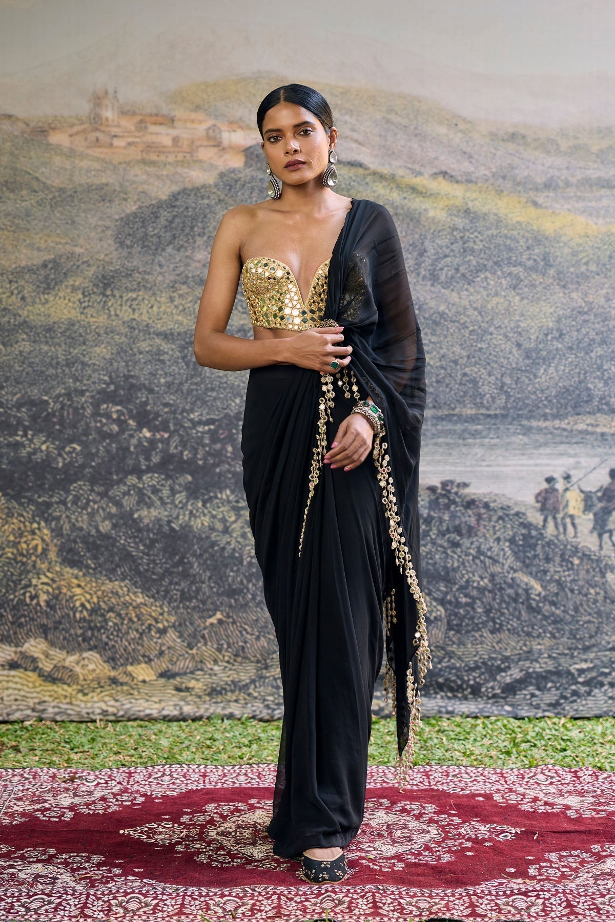 Shyama Mirror Pre-Draped Saree Set