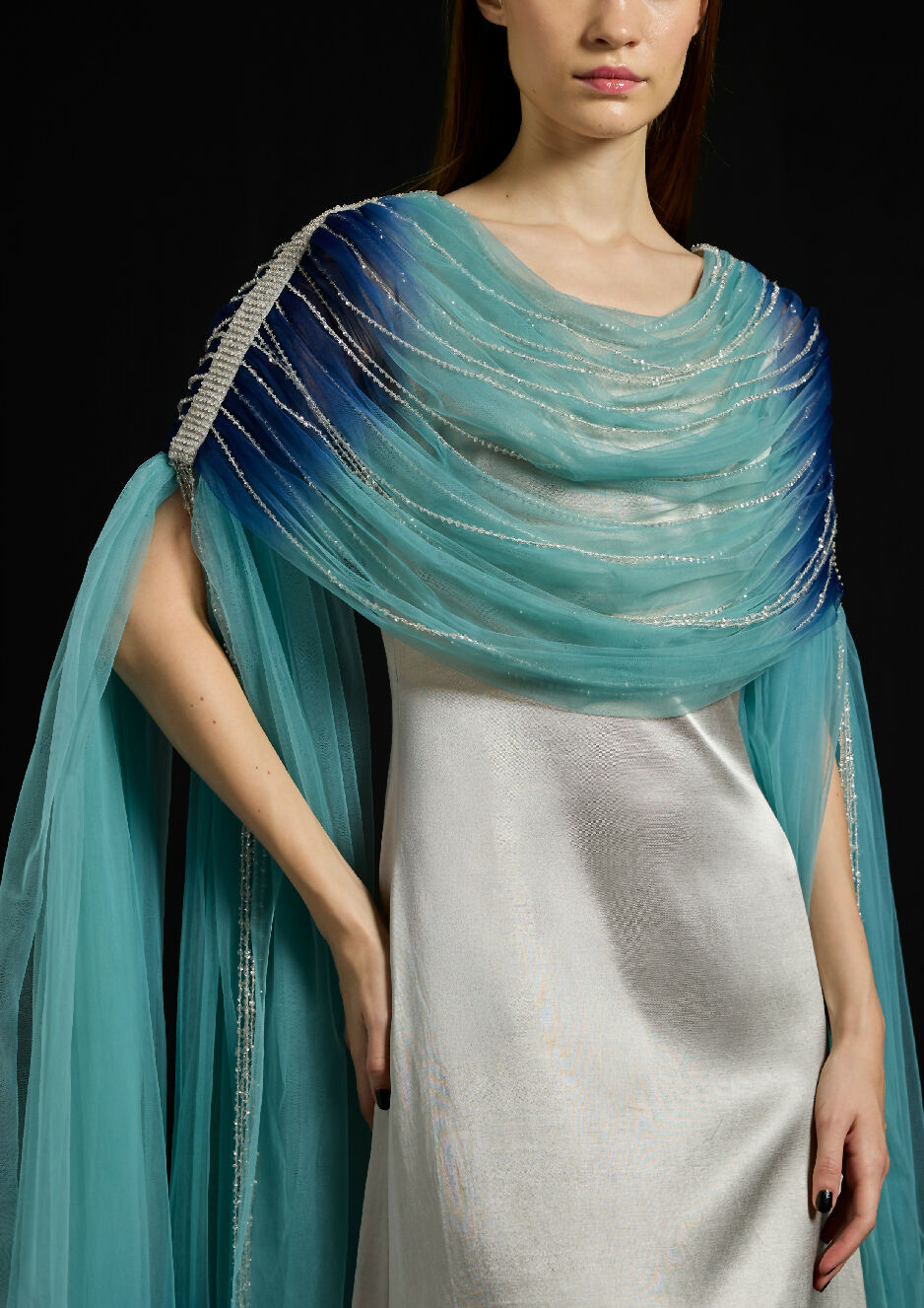 Draped Tulle Fall-Panelled Dress