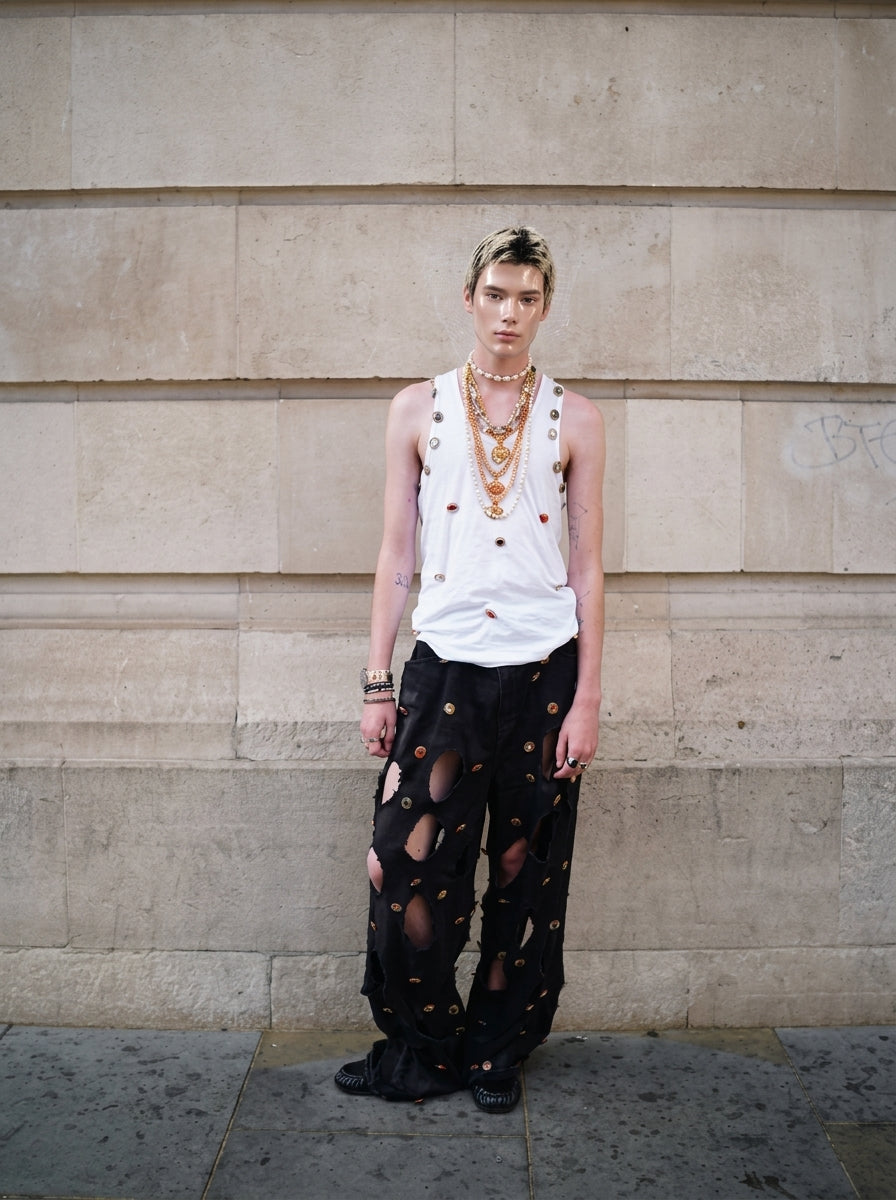 Mangala White And Black Top & Jeans Set by Pindiga