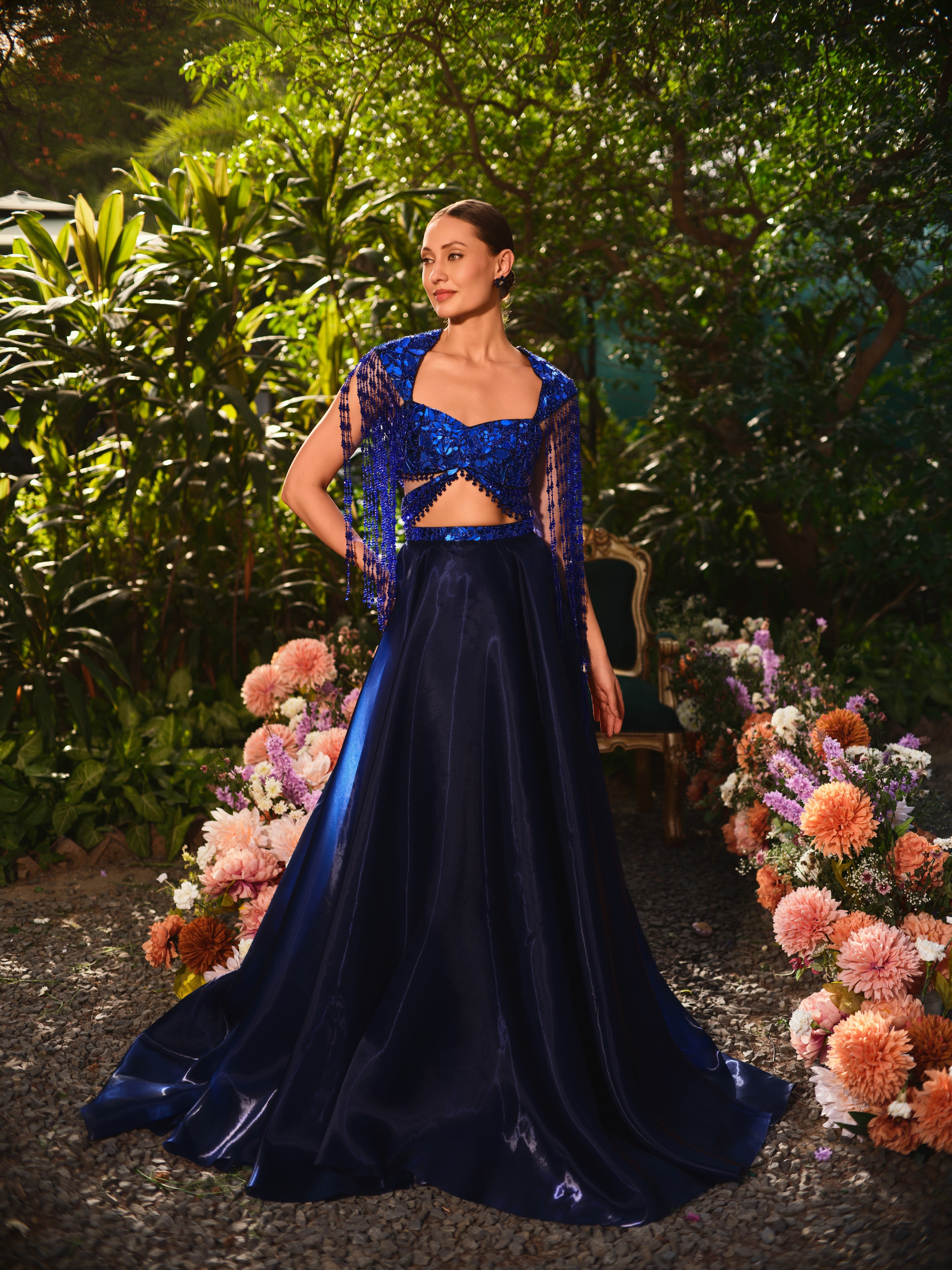 Maid for this midnight blue lehenga set