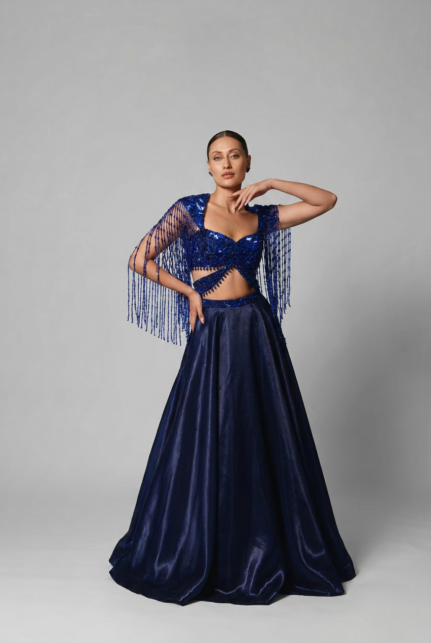 Maid for this midnight blue lehenga set