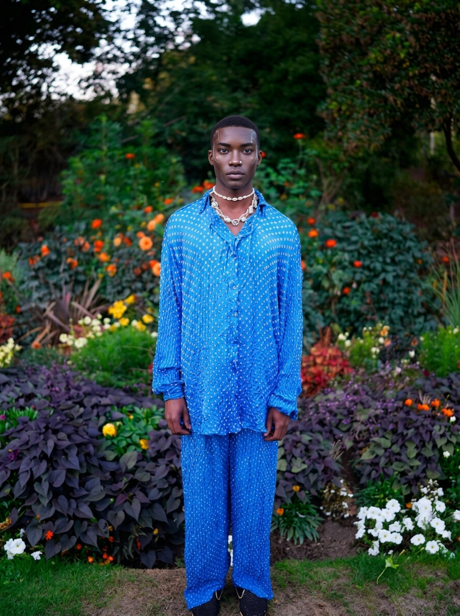 Metta Royal Blue Tailored Shirt & Wide-Leg Trouser Set by Pindiga