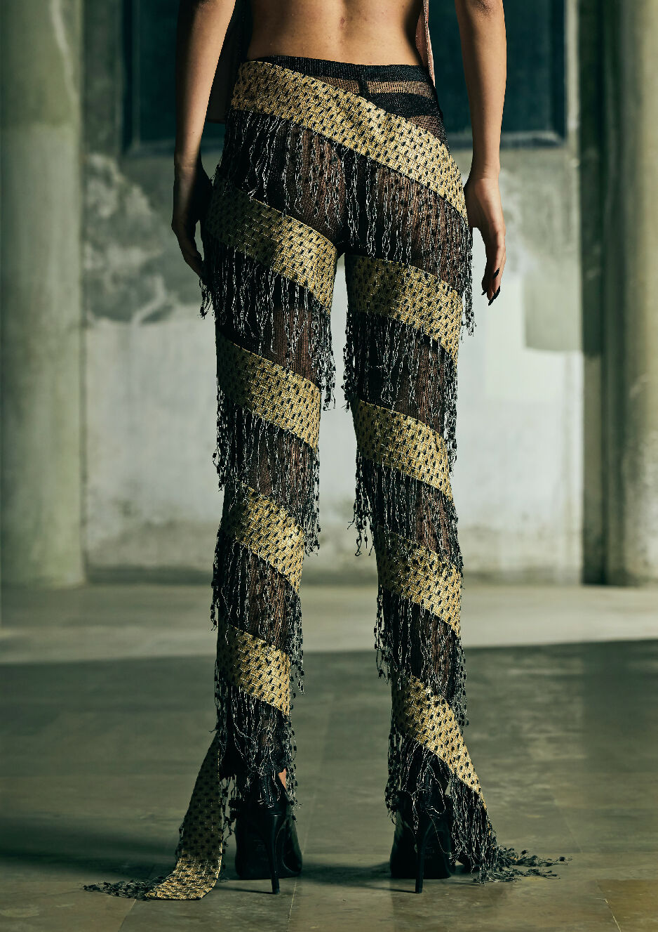 Handwoven spiral trousers with fringes