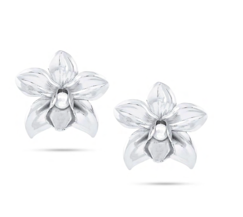 Silver Metallic Orchid Earrings Silver