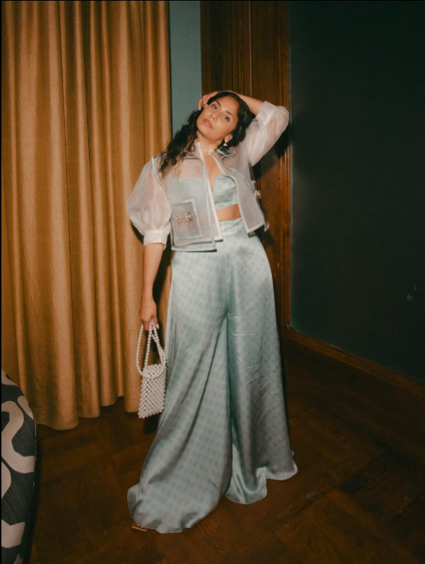 Blue Bustier and Trouser Set