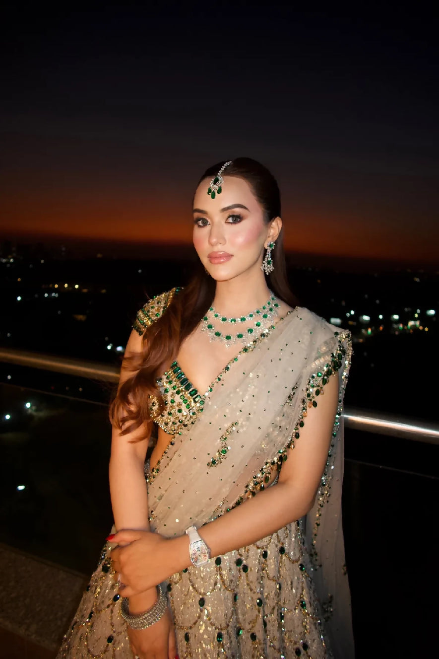 GREEN GOLD LEHENGA SET - BY MEHAK MAKHIJA