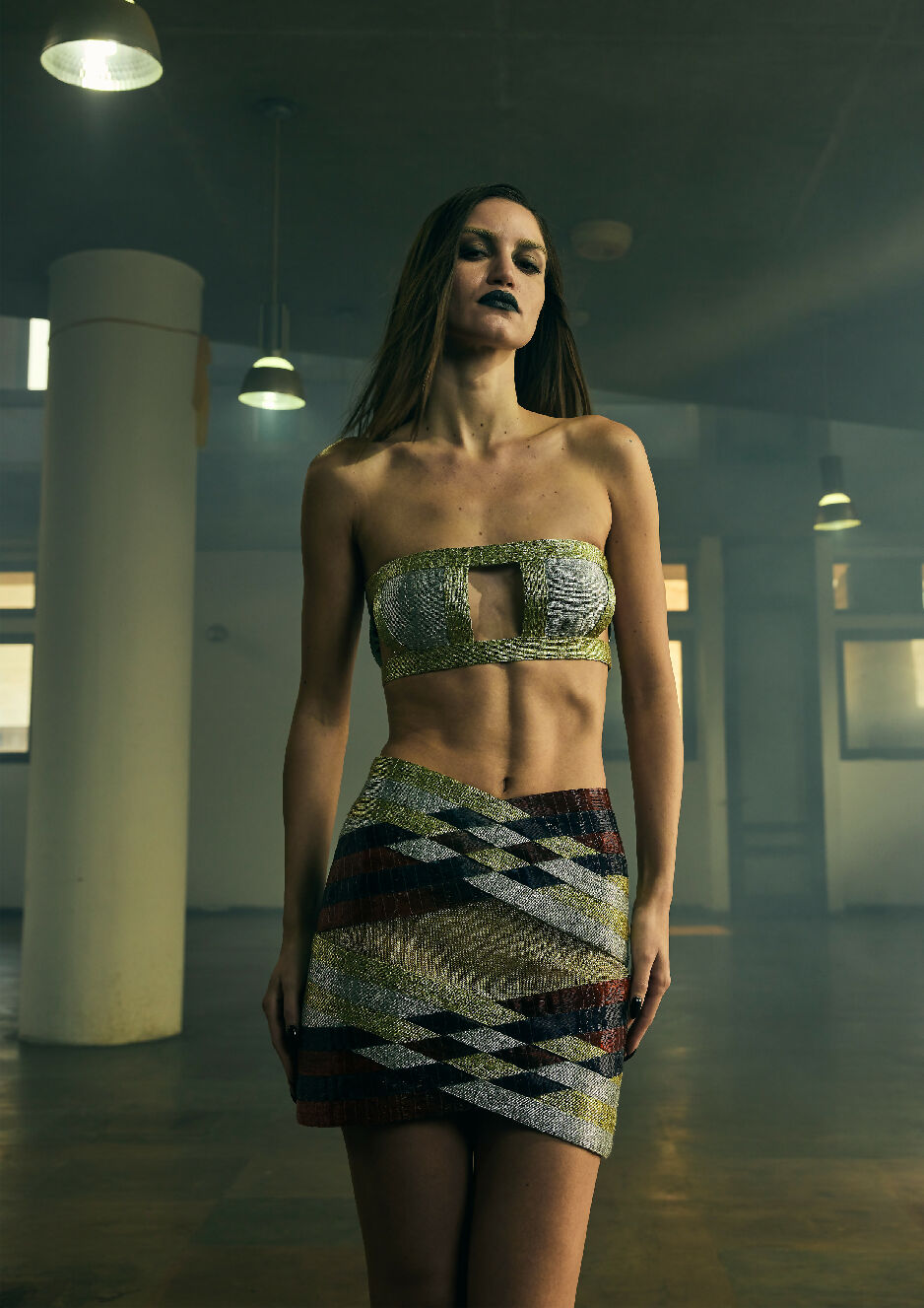 Glass & Metal Column Mini Skirt