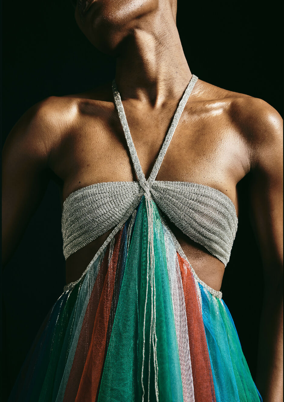 Multicolor Tulle Halter Gown