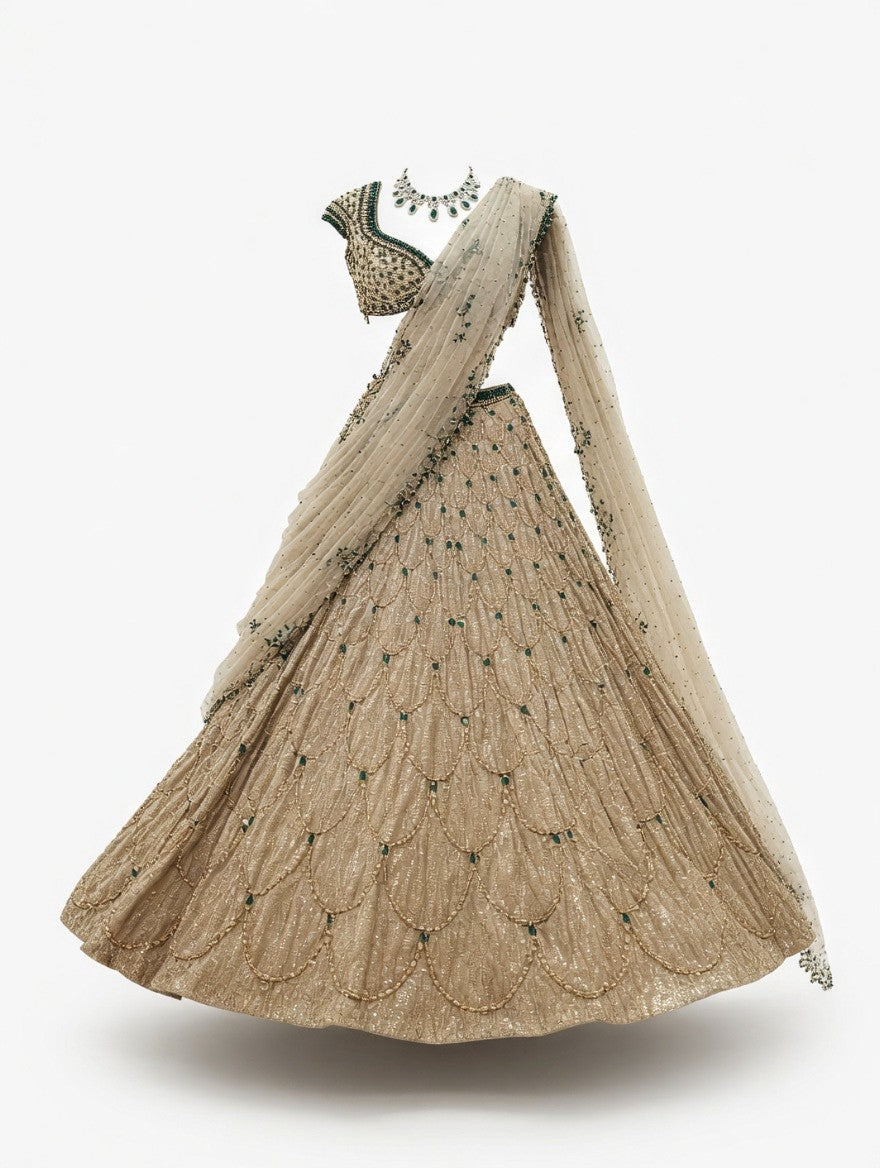 GREEN GOLD LEHENGA SET - BY MEHAK MAKHIJA