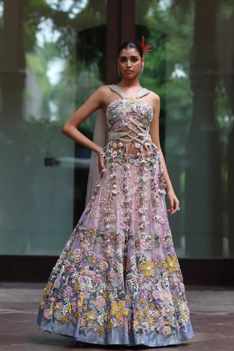 Sora Lehenga Peppermint Pink & Hawkes Blue
