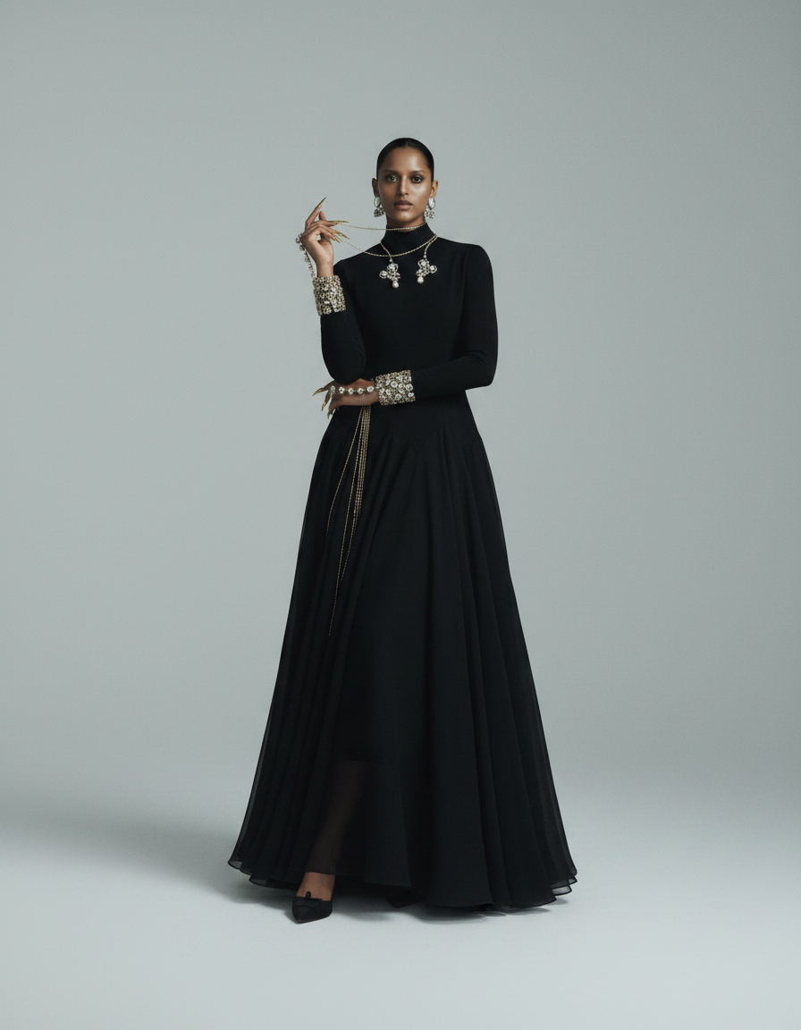 Black Kundan Cuff Anarkali