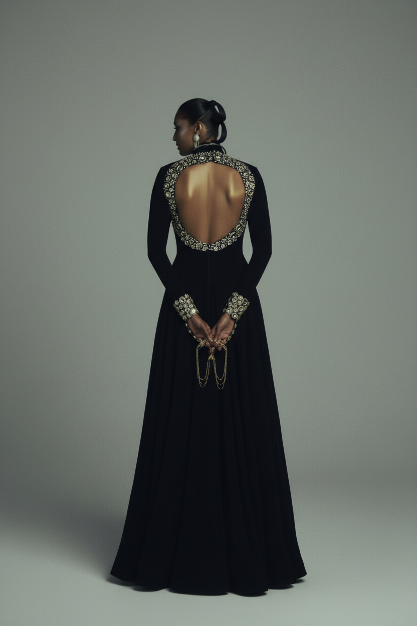 Black Kundan Cuff Anarkali
