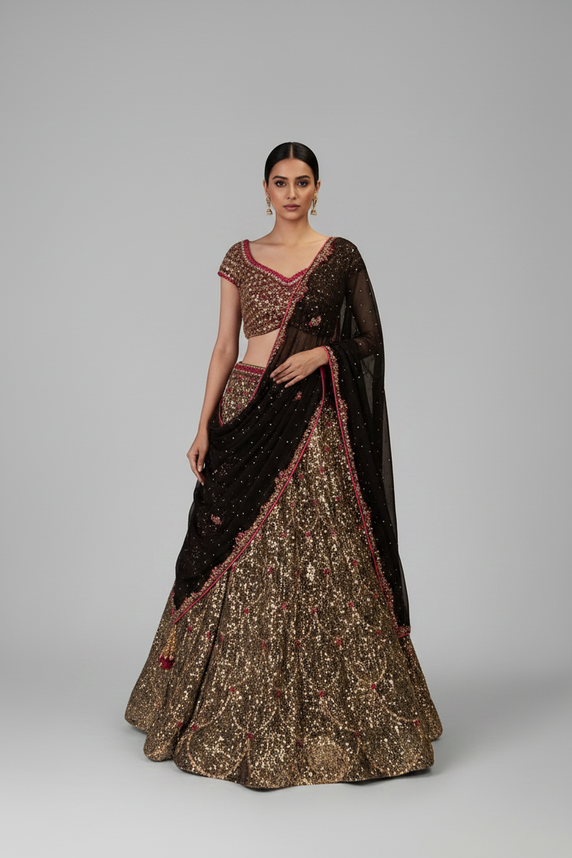 Black red lehenga Set