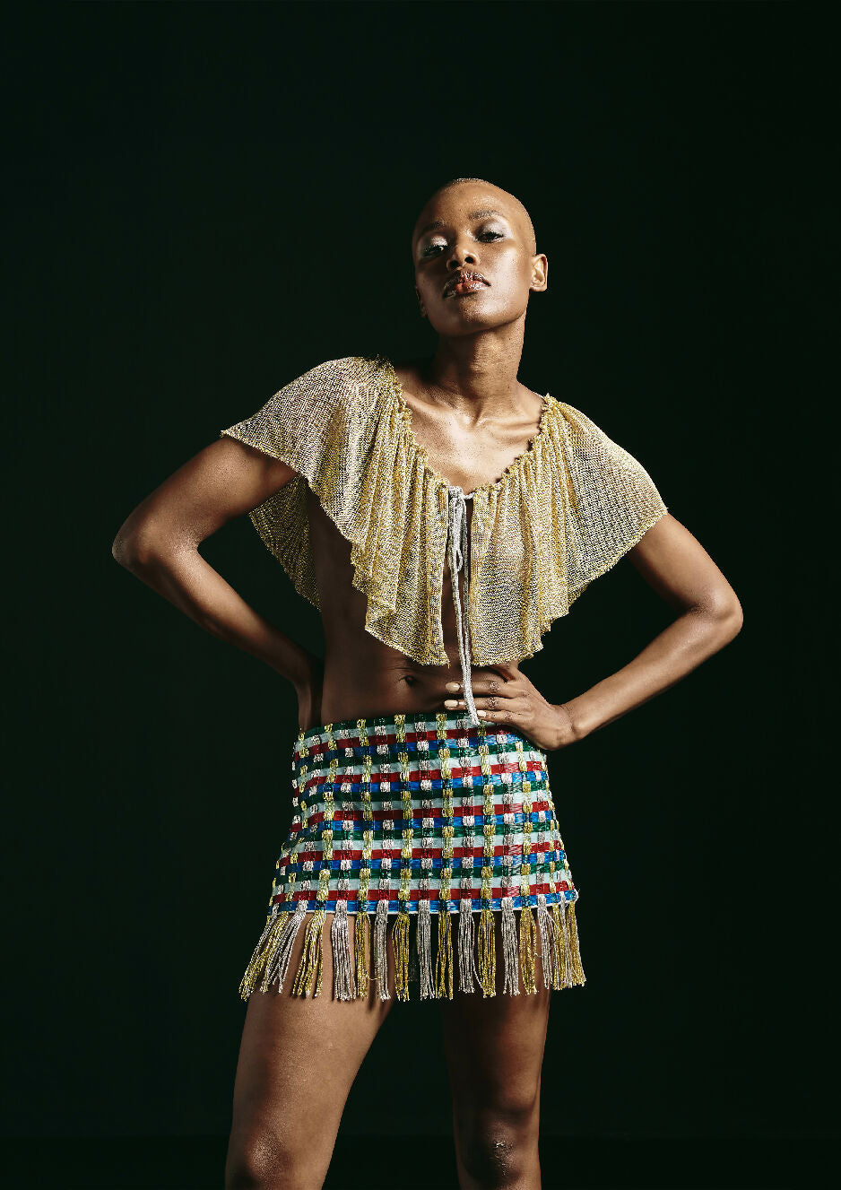 Handwoven Skirt + Cowl Top Ensemble
