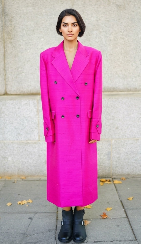 Vasa Hot Pink Relaxed-Fit Long Coat by Pindiga