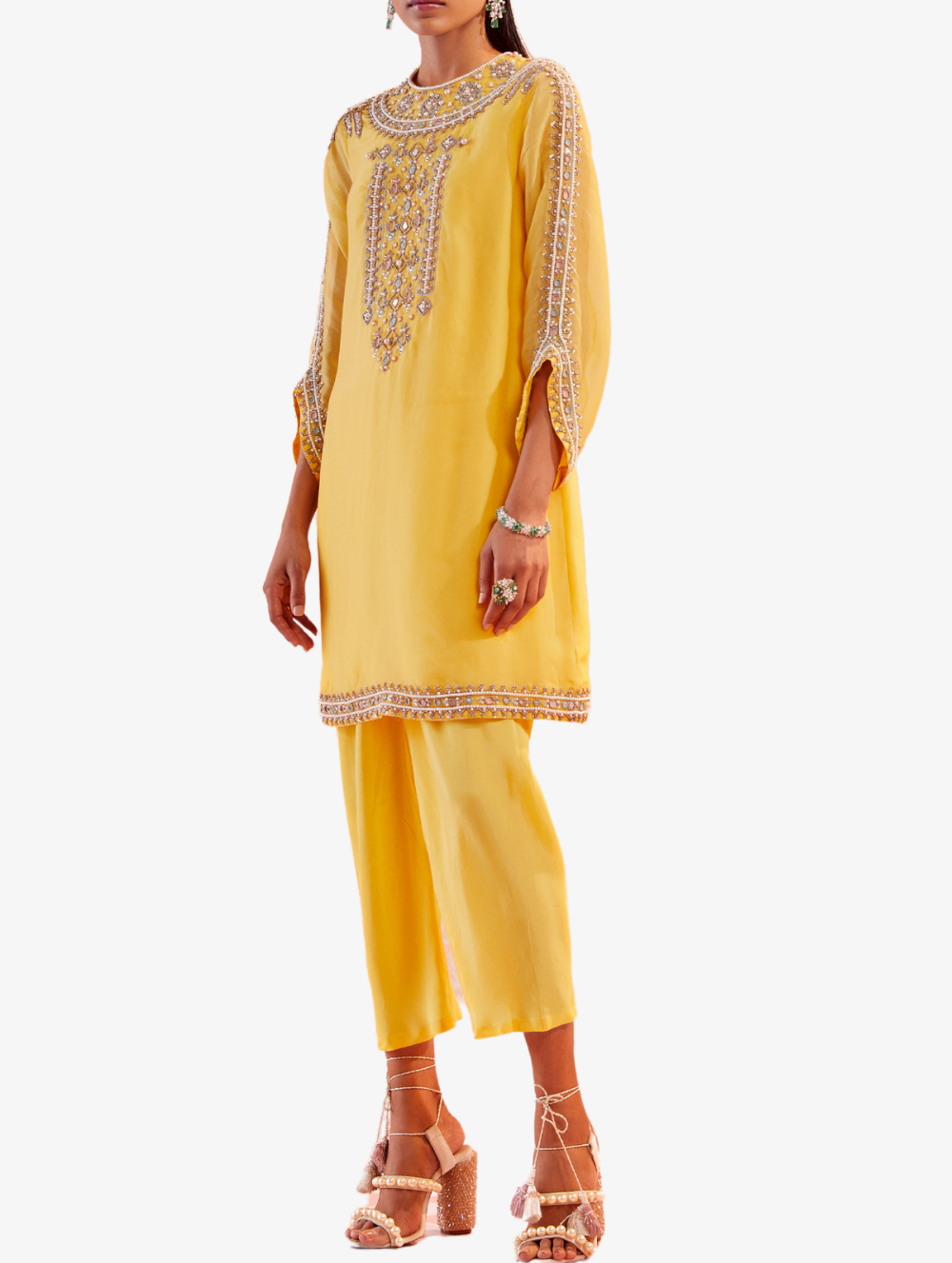 Yellow Kurta + Crepe pants