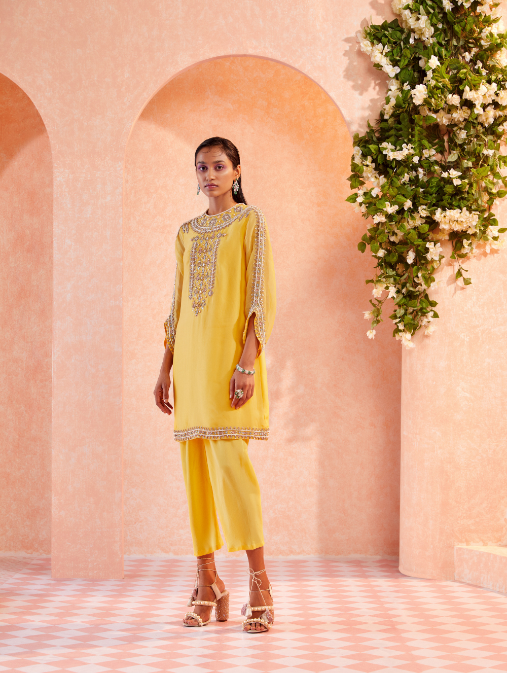 Yellow Kurta + Crepe pants