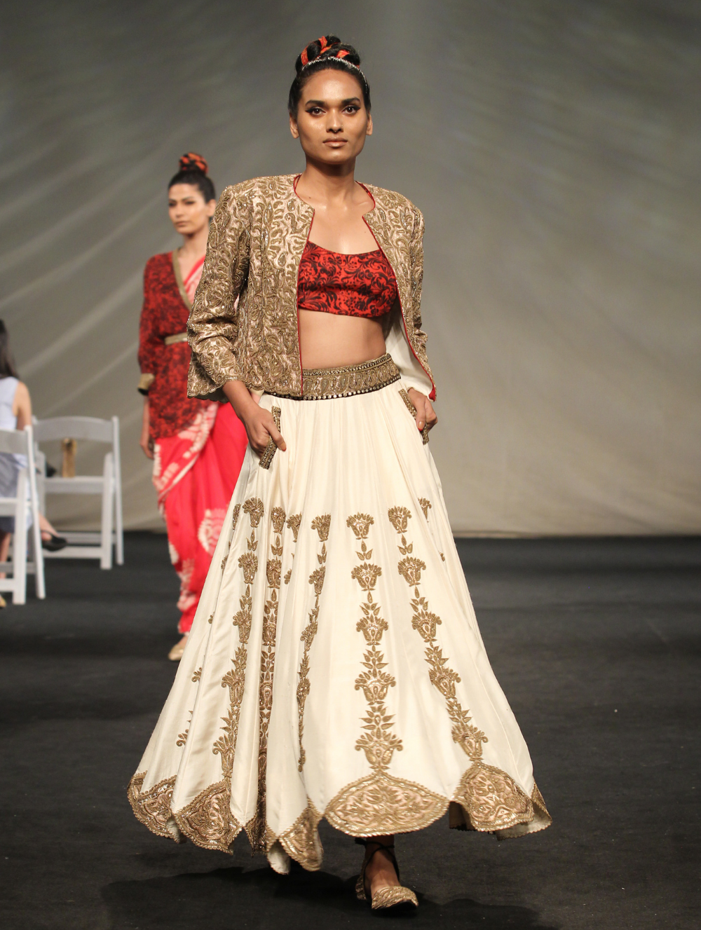 Off-White Embroidered Jacket Lehenga Set