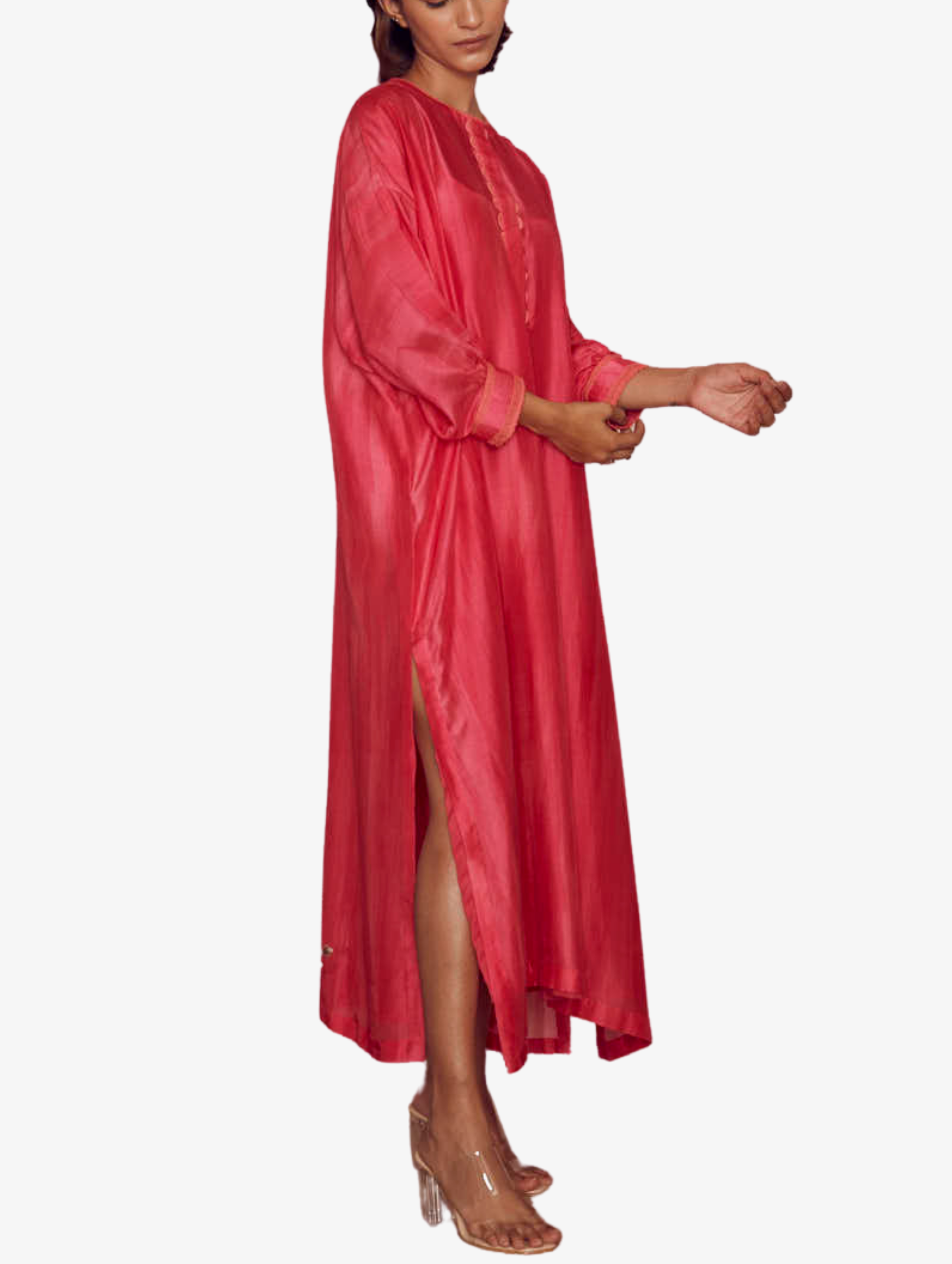 Fuchsia Ombre Printed Silk Kaftan Shirt